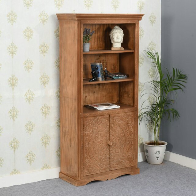 Rackhams Viva Mango Wood Large Corner Bookcase 3 Shelving & 1 Door - Wood - 1 - 85x45x175 CM (LxDxH) - image 1