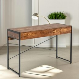 Rackhams Industrial 112CM Wide Writing Desk With 2 Drawers Rustic Brown - thumbnail 4