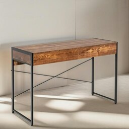 Rackhams Industrial 112CM Wide Writing Desk With 2 Drawers Rustic Brown - thumbnail 5