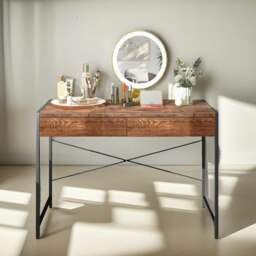 Rackhams Industrial 112CM Wide Writing Desk With 2 Drawers Rustic Brown - thumbnail 3