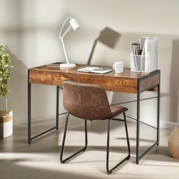 Rackhams Industrial 112CM Wide Writing Desk With 2 Drawers Rustic Brown - thumbnail 6