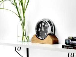 Rackhams Handmade Prestige Moon Phase Clock in Chrome on English Light Oak