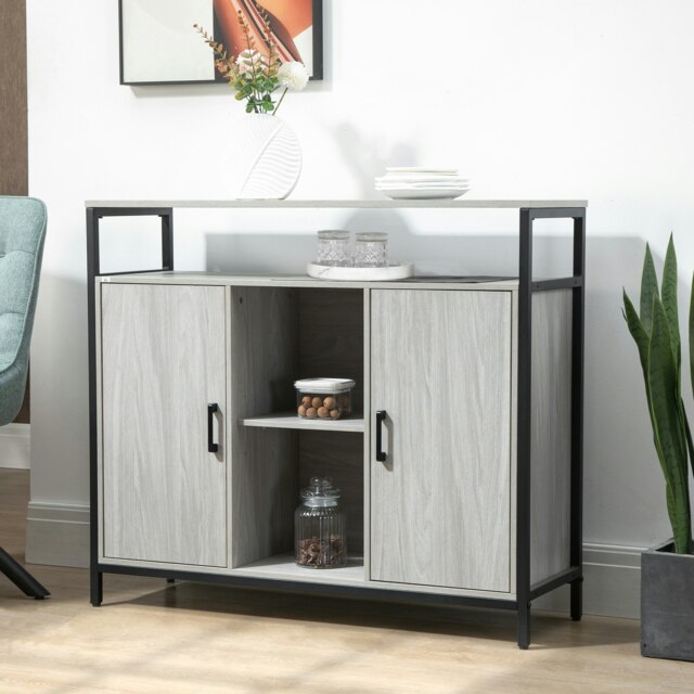 Rackhams Modern Sideboard Storage Cabinet with Adjustable Shelves Light Grey - image 1