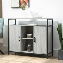 Rackhams Modern Sideboard Storage Cabinet with Adjustable Shelves Light Grey