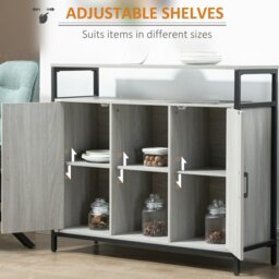 Rackhams Modern Sideboard Storage Cabinet with Adjustable Shelves Light Grey - thumbnail 4