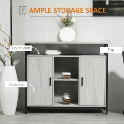Rackhams Modern Sideboard Storage Cabinet with Adjustable Shelves Light Grey - thumbnail 3
