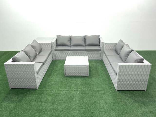 Rackhams Rattan Garden Outdoor Furniture Set 9 Seater Rattan Garden Sofa Set with Side Table Light Grey Mixed - image 1