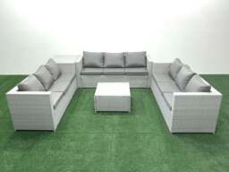 Rackhams Rattan Garden Outdoor Furniture Set 9 Seater Rattan Garden Sofa Set with Side Table Light Grey Mixed - thumbnail 1