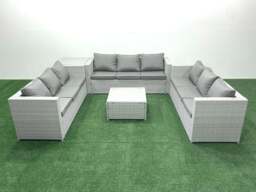 Rackhams Rattan Garden Outdoor Furniture Set 9 Seater Rattan Garden Sofa Set with Side Table Light Grey Mixed - thumbnail 2