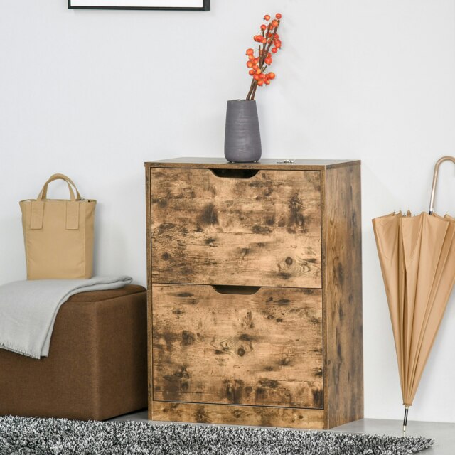 Rackhams 2 Drawer Shoe Cabinet Industrial Shoe Cupboard w/ Flip Doors for Hallway - image 1