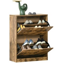 Rackhams 2 Drawer Shoe Cabinet Industrial Shoe Cupboard w/ Flip Doors for Hallway - thumbnail 2