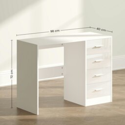 Rackhams Computer Writing Desk with 4 Drawers, High Gloss Home Office Workstation - thumbnail 3
