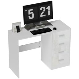 Rackhams Computer Writing Desk with 4 Drawers, High Gloss Home Office Workstation - thumbnail 2