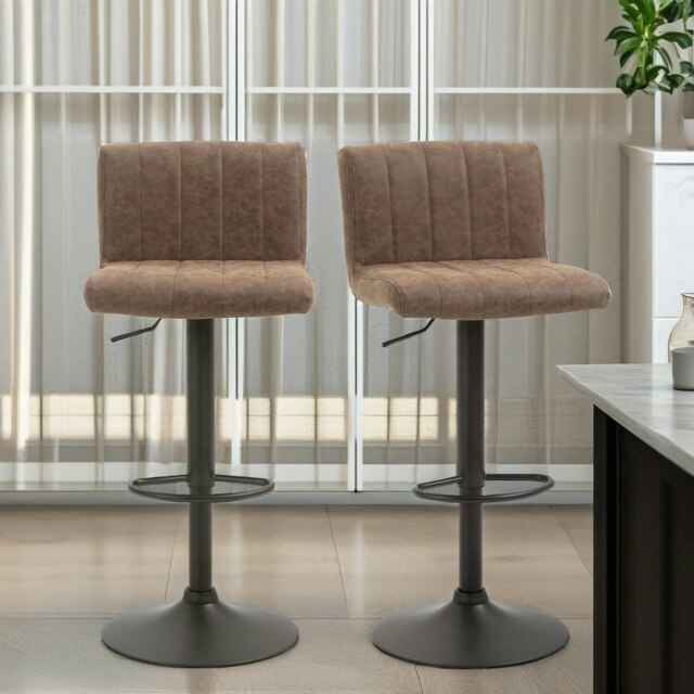Rackhams Set Of 2 Adjustable Height Swivel Bar Stools Matte Suede Brown - image 1