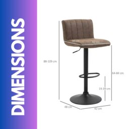 Rackhams Set Of 2 Adjustable Height Swivel Bar Stools Matte Suede Brown - thumbnail 3