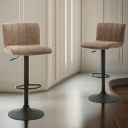 Rackhams Set Of 2 Adjustable Height Swivel Bar Stools Matte Suede Brown - thumbnail 6