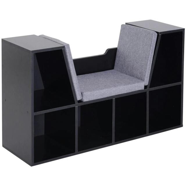 Rackhams Bookcase Storage Shelf with Cushioned Reading Seat, Cube Bookshelf Organizer for Bedroom Living Room, Black - image 1