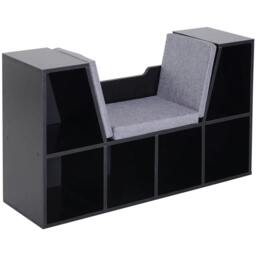 Rackhams Bookcase Storage Shelf with Cushioned Reading Seat, Cube Bookshelf Organizer for Bedroom Living Room, Black - thumbnail 1