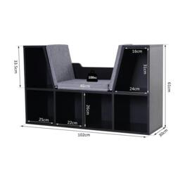 Rackhams Bookcase Storage Shelf with Cushioned Reading Seat, Cube Bookshelf Organizer for Bedroom Living Room, Black - thumbnail 3