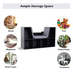Rackhams Bookcase Storage Shelf with Cushioned Reading Seat, Cube Bookshelf Organizer for Bedroom Living Room, Black - thumbnail 4
