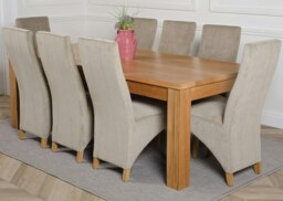 Rackhams Dakota Extra Large Oak Dining Table with Lola Fabric Chairs - 8 chairs - Grey - thumbnail 1