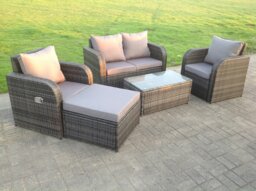 Rackhams Rattan Garden Furniture Set Adjustable Chair Sofa Double Love Seat 2 Seater Sofa Oblong Coffee Table Footstool - thumbnail 1
