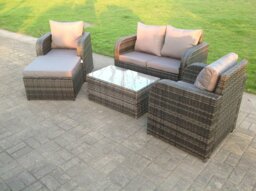 Rackhams Rattan Garden Furniture Set Adjustable Chair Sofa Double Love Seat 2 Seater Sofa Oblong Coffee Table Footstool - thumbnail 2