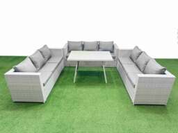 Rackhams 9 Seat Outdoor Patio PE Rattan Garden Furniture with Cushions 3 Seater Sofa Light Grey - thumbnail 1