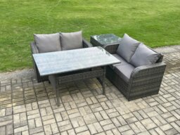 Rackhams 4 Seater Rattan Outdoor Garden Furniture Set Rectangular Dining Table and Loveseat Sofa Set With Side Table Dark Grey Mixed - thumbnail 2