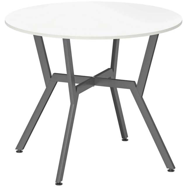 Rackhams Dining Table, Round Kitchen Table with Black Legs for Living Room, Dining Room 90 x 76 cm, High Gloss White