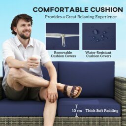 Rackhams Rattan Wicker 2-seat Sofa Loveseat Padded Garden Furniture - 130W x 70D x 80H cm - Grey / Orange Cushions - thumbnail 5