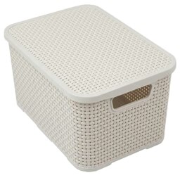 Rackhams Nature Inspired Home & Office Rattan Effect Storage Baskets With Lids - 2 x - Light Grey - thumbnail 4