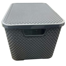 Rackhams Nature Inspired Home & Office Rattan Effect Storage Baskets With Lids - 2 x - Light Grey - thumbnail 3