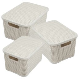 Rackhams Nature Inspired Home & Office Rattan Effect Storage Baskets With Lids - 2 x - Light Grey - thumbnail 6
