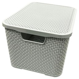 Rackhams Nature Inspired Home & Office Rattan Effect Storage Baskets With Lids - 2 x - Light Grey - thumbnail 5