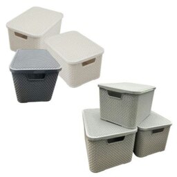 Rackhams Nature Inspired Home & Office Rattan Effect Storage Baskets With Lids - 2 x - Light Grey - thumbnail 2