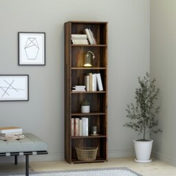 Rackhams Essential Narrow 5 Shelf Bookcase in Vintage Oak - Vintage Oak - Wood - 1 - thumbnail 4