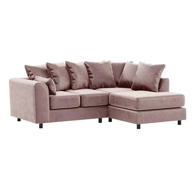 Rackhams Brooklyn Full Foam Plush Velvet Corner Sofa - Pink - Right Hand Facing - image 1