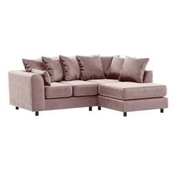 Rackhams Brooklyn Full Foam Plush Velvet Corner Sofa - Pink - Right Hand Facing - thumbnail 1