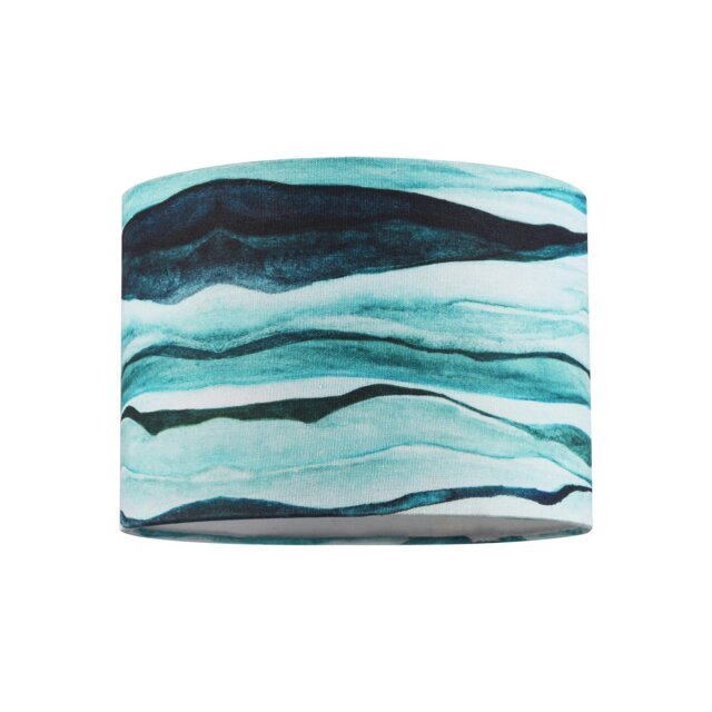 Rackhams Sea Waves Drum Lamp Shade in Teal Duck Egg and Navy Blue - 25cm Linen Fabric - image 1