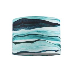 Rackhams Sea Waves Drum Lamp Shade in Teal Duck Egg and Navy Blue - 25cm Linen Fabric