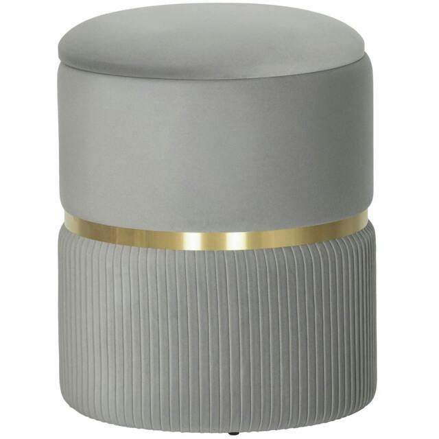 Rackhams Velvet-Feel Storage Ottoman - Light Grey