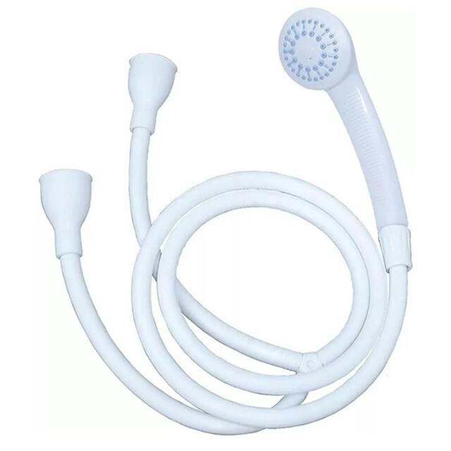 Rackhams Double Tap Bath Shower Mixer with Handheld Spray Head Hose for Home & Pet Use - White - Plastic - image 1