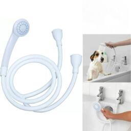 Rackhams Double Tap Bath Shower Mixer with Handheld Spray Head Hose for Home & Pet Use - White - Plastic - thumbnail 2