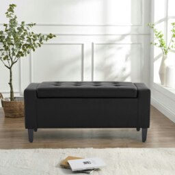 Rackhams Faux Leather Storage Ottoman Bench - 92cm x 40cm - Black - thumbnail 1