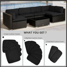 Rackhams Garden Rattan Sofa Cushion Polyester Cover Replacement Outdoor- No Cushion Included, Black - thumbnail 4