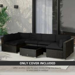 Rackhams Garden Rattan Sofa Cushion Polyester Cover Replacement Outdoor- No Cushion Included, Black - thumbnail 6