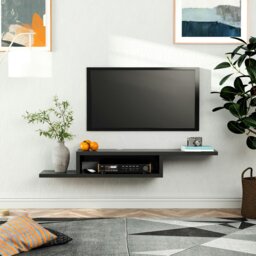 Rackhams Wall Mounted Media Console, Floating TV Stand Component Shelf, Black - thumbnail 1
