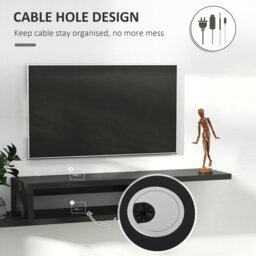 Rackhams Wall Mounted Media Console, Floating TV Stand Component Shelf, Black - thumbnail 3