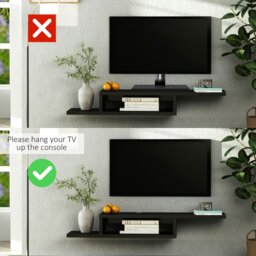 Rackhams Wall Mounted Media Console, Floating TV Stand Component Shelf, Black - thumbnail 4